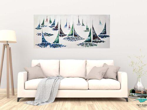 ציור שמן אבסטרקט סירות על המים 2