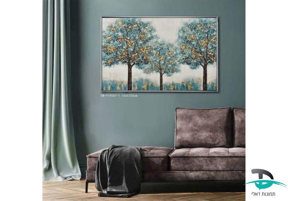 ציור שמן שדרת עצים טורקיז
