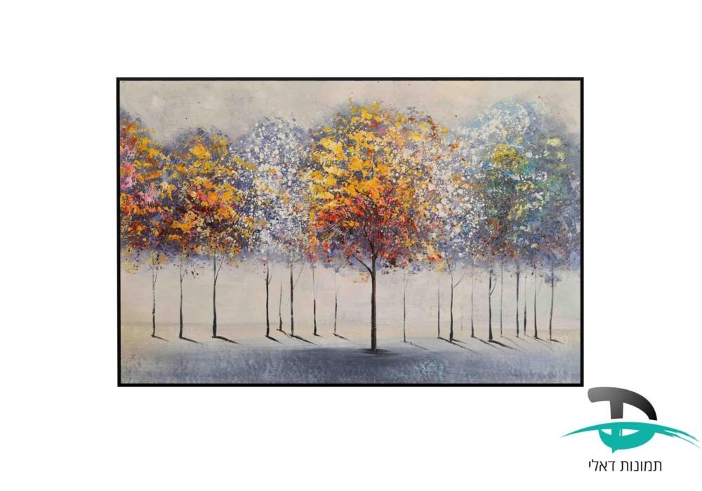 ציור שמן עצים צבעוניים פסטל