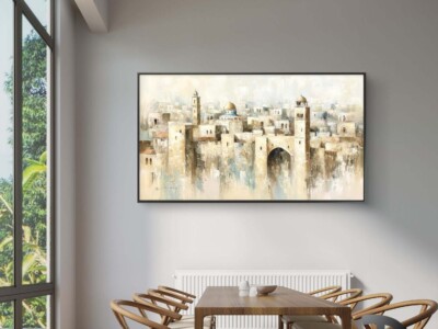 ציור שמן של העיר העתיקה בירושלים, צבעים בז' לסלון או למשרד דגם 41291