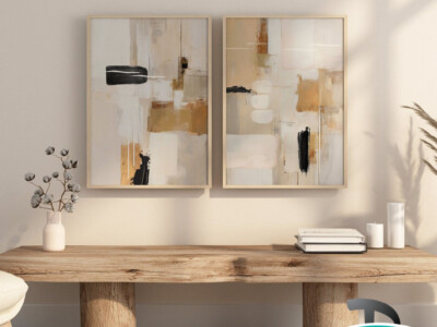 זוג תמונות אבסטרקטיות בצבעי בז' לסלון ולמשרד דגם 4110