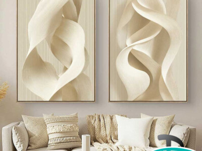 זוג תמונות אלגנטיות ואבסטרקטיות בגווני בז' לסלון או למשרד דגם 4107