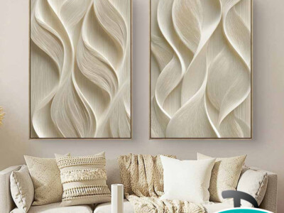 זוג תמונות אלגנטיות ואבסטרקטיות בגווני בז' לסלון או למשרד דגם 4108