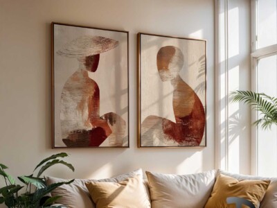 זוג תמונות אמנות דמות נשית מינימליסטית בגוונים חומים דגם 41651
