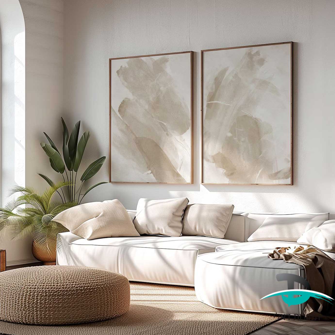 זוג תמונות אמנות משיכת מכחול מופשטת בגווני בז' דגם 41631 זוג תמונות אמנות משיכת מכחול מופשטת בגווני בז' דגם 41631