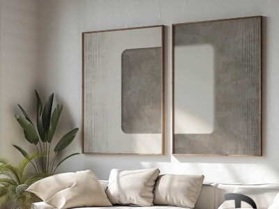 זוג תמונות בסגנון אבסטרקציה גיאומטרית בגווני אפור דגם 4168