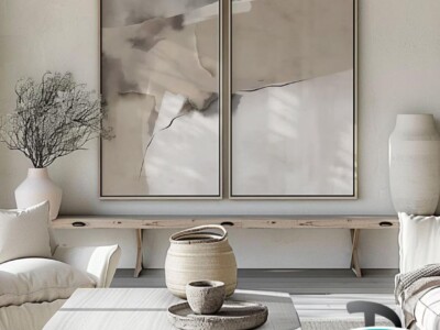 זוג תמונות בסגנון מודרני ומינימליסטי, בז' אפור לסלון ולמשרד דגם 41331