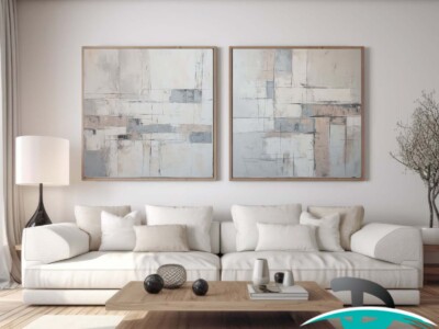 זוג תמונות בסגנון מודרני ומינימליסטי, בז' אפור לסלון ולמשרד דגם 4134