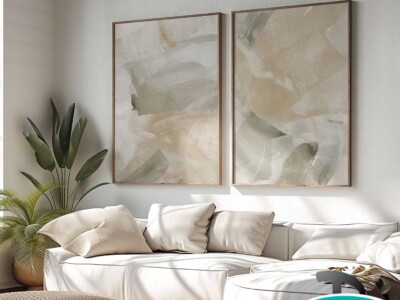 זוג תמונות בסגנון מופשט עכשווי בצבעי אדמה וירוקים דגם 41561