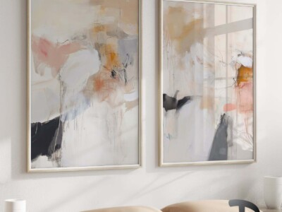 זוג תמונות בסגנון מופשט עכשווי בצבעי פסטל דגם 4155