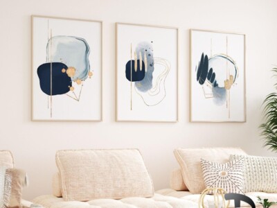 שלישיית תמונות בסגנון מופשט עם נגיעות זהב לסלון או למשרד דגם 4171