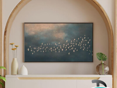 תמונה בסגנון מינימליסטי:עכשווי של טבע, בגוונים כחולים לסלון או למשרד דגם 4152