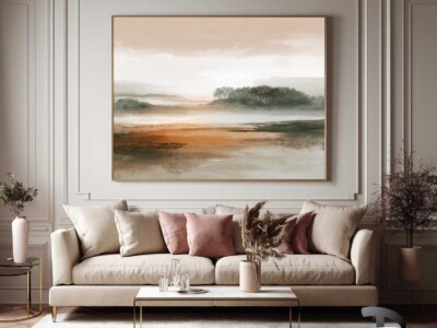 תמונה מודרנית וריאליסטית של טבע בצבעי ירוק ואדמתיים לסלון או למשרד דגם 41422