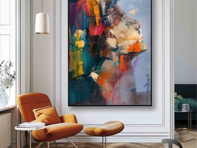 תמונה מופשטת צבעונית בסגנון ציור שמן של פנים נשיות לסלון או למשרד דגם 41384