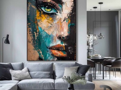 תמונה מופשטת צבעונית בסגנון ציור שמן של פנים נשיות לסלון או למשרד דגם 41462