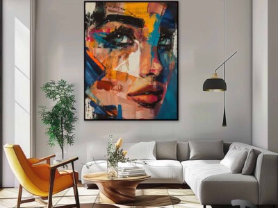 תמונה מופשטת צבעונית בסגנון ציור שמן של פנים נשיות לסלון או למשרד דגם 41471