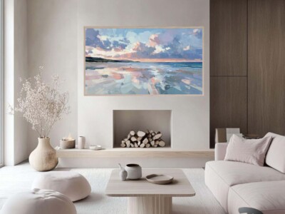 תמונה ריאליסטית בסגנון מודרני בצבעי פסטל של נוף לים לסלון או למשרד דגם 41481