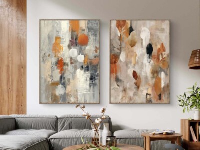 סט זוג תמונות אבסטרקטיות בגווני אדמה טבעיים לסלון או למשרד דגם 4178 копия