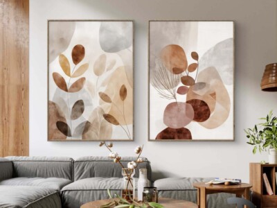 סט זוג תמונות אבסטרקטיות בגווני אדמה טבעיים לסלון או למשרד דגם 4179 копия