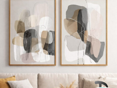 סט זוג תמונות אבסטרקטיות בגווני אדמה טבעיים לסלון או למשרד דגם 4180 копия