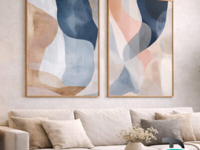 סט זוג תמונות אבסטרקטיות בגווני ורוד וכחול פסטל לסלון או למשרד דגם 4181 копия