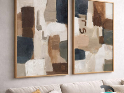 סט זוג תמונות אבסטרקטיות בגווני חום שוקולד וכחול מלכותי לסלון או למשרד דגם 4185 копия