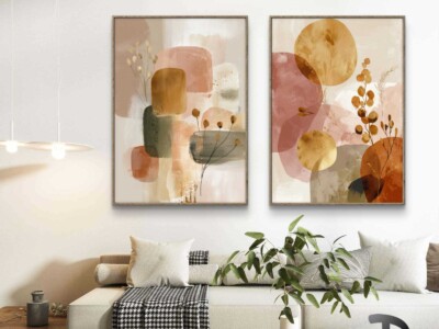 סט זוג תמונות אבסטרקטיות בגווני טרקוטה לסלון או למשרד דגם 4182 копия