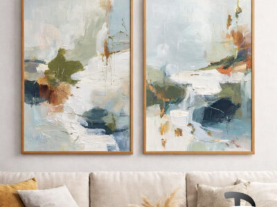 סט זוג תמונות אבסטרקטיות בגווני תכלת לסלון או למשרד דגם 4186 копия