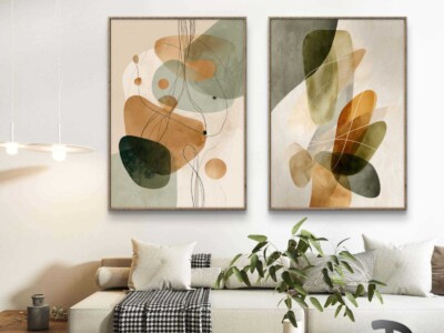 סט זוג תמונות אבסטרקטיות בגוונים אדמתיים וירוקים לסלון או למשרד דגם 4183 копия