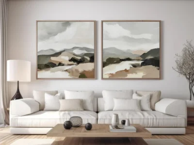 זוג תמונות נוף מופשט צבעים עמומים דגם 4192